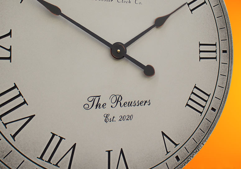 side view of gray antique personalized wall clock