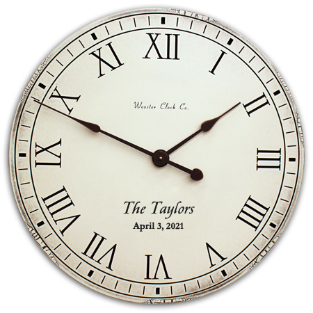 Personalized off white antiqued wall clock