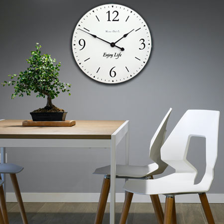 Personalized White Clock on Living Room Wall